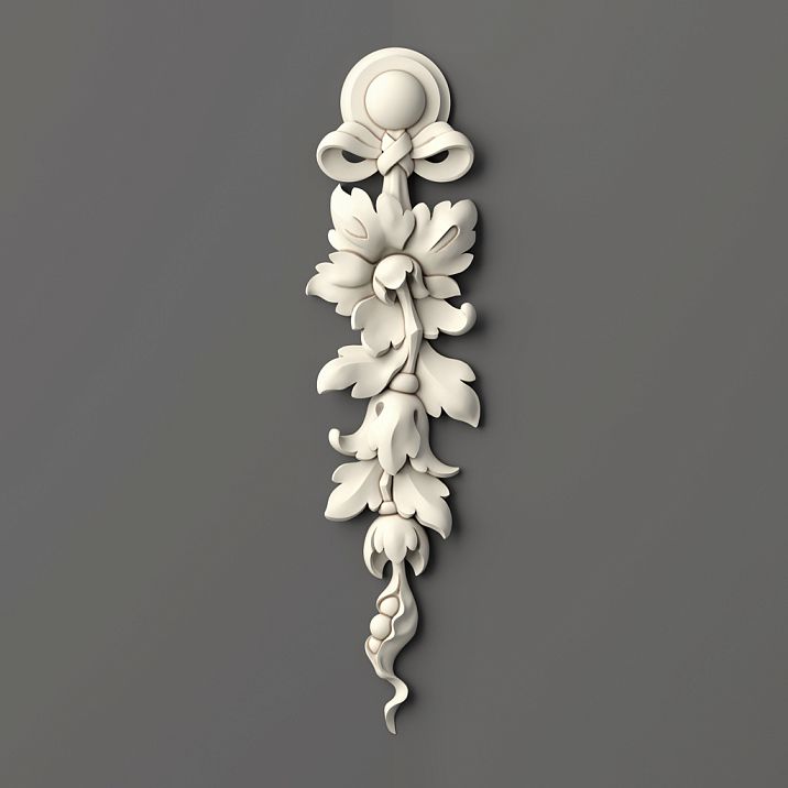 NPU-315L polyurethane relief decoration &ndash; vertical composition with leaves and scrolls for elegant finishing