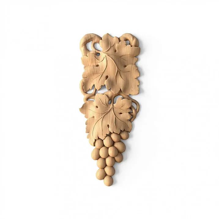 Wooden decorative element with botanical motif &mdash; carved applique N-254R