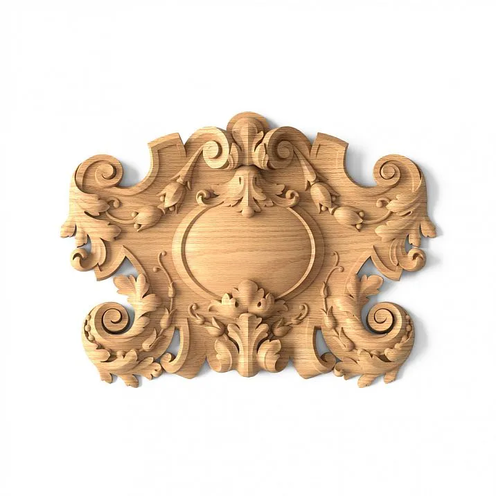 Decorative Wood Inlay with Carved Flowers and Leaves Drawing