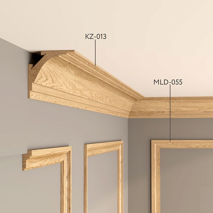 Wooden molding MLD-055 from solid oak or beech, optional finish.