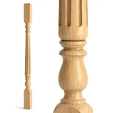 Wooden baluster with carved pattern for staircase railing, fragment