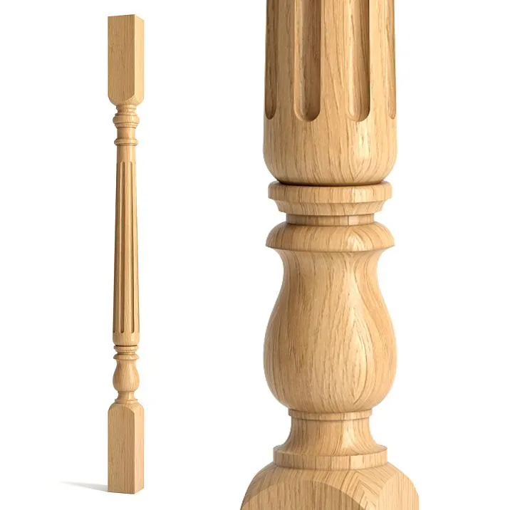 Wooden baluster with carved pattern for staircase railing, fragment