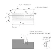 Overall dimension diagram of door frame profile DK-001 (length, width, thickness)