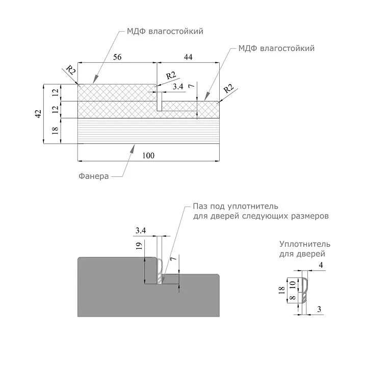Overall dimension diagram of door frame profile DK-001 (length, width, thickness)