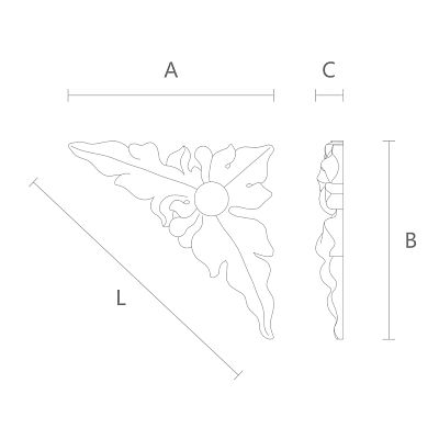 Corner деревянная накладка с резным узором листьев, цветов и завитков N-226R чертеж
