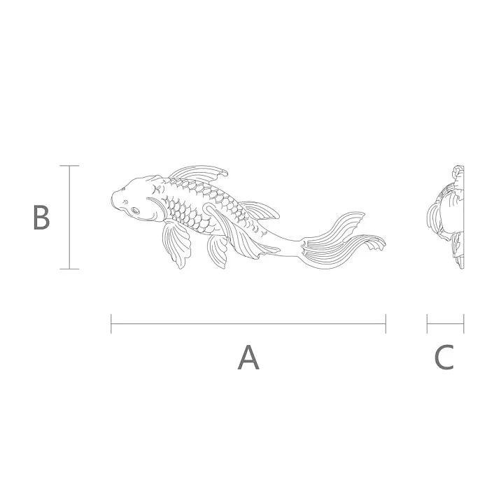 Dimensions and drawing of decorative applique NPU-484 Fish.