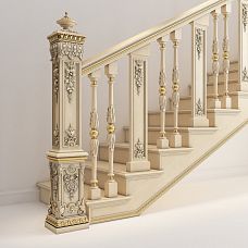 Flat baluster L-113.1 on a photo of a wooden staircase