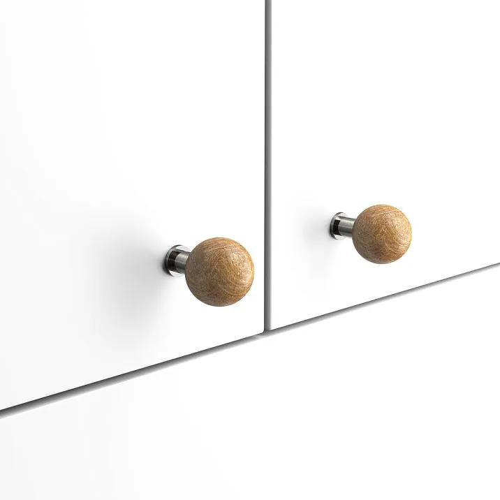 Jupiter HL-064 furniture handle made of natural beech with a spherical metal base, dimensions 29&times;29&times;42 mm