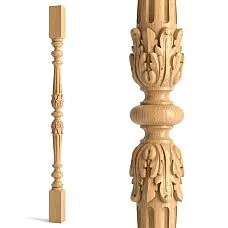 Wooden baluster L-027 with carving on a white background