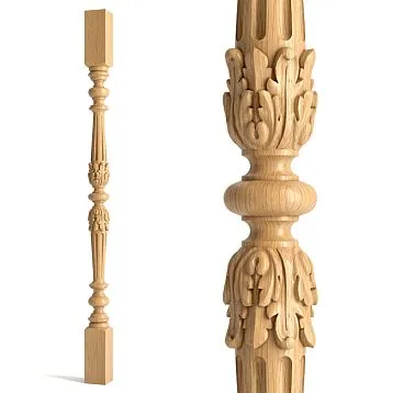 Балясина из дерева L-027 с резьбой на белом фоне