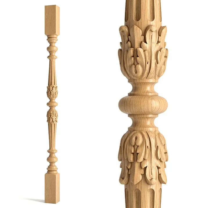 Wooden baluster L-027 with carving on a white background
