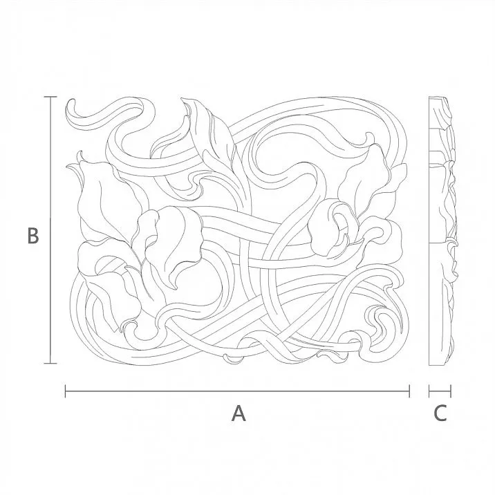 Wooden Decorative Element with Wood Carving N-275L Drawing