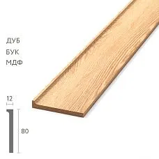 Elegant wooden molding MLD-040 with elongated cross-section 80&times;12 mm, elegant quarter-round profile made of oak