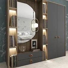 Wooden furniture handles in interior photo