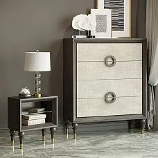 Turned furniture leg with metal decoration for chest and dresser from the manufacturer