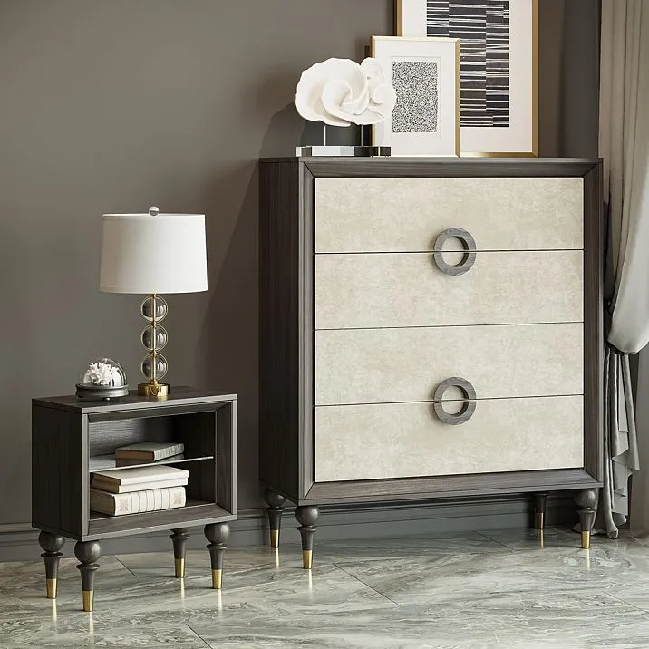 Turned furniture leg with metal decoration for chest and dresser from the manufacturer