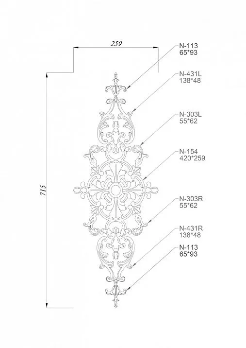 Decor Set C-016 made of solid beech and oak, set composition