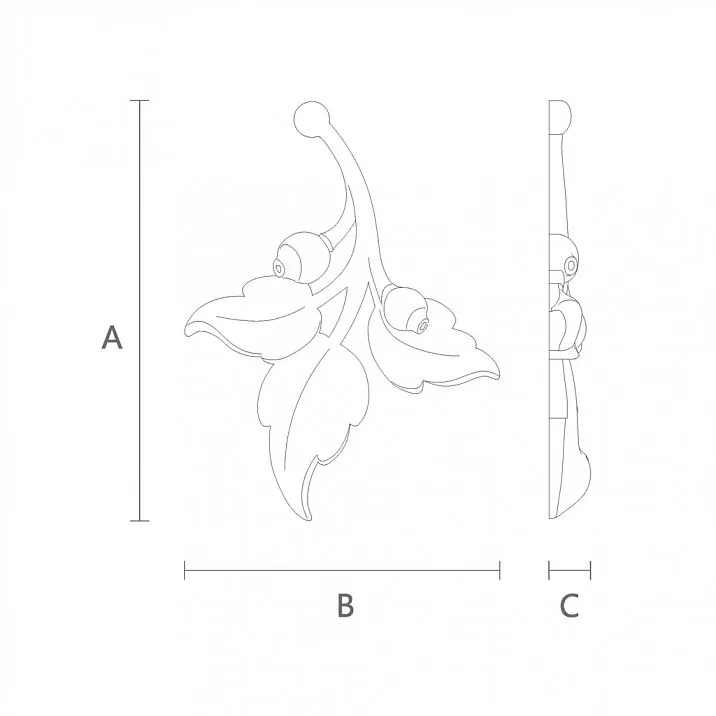 Wooden Surface Mount with Carved Branch and Leaves N-470L Drawing