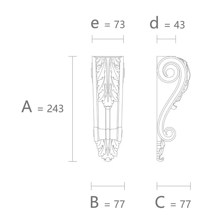 Decorative molded polyurethane bracket KRPU-010 drawing