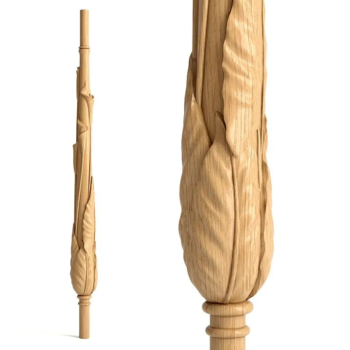 Carved staircase baluster L-067 with calla flowers, product fragment