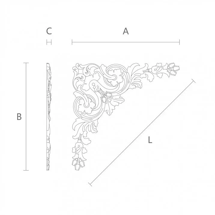 Polyurethane insert with elegant floral pattern for relief decoration drawing
