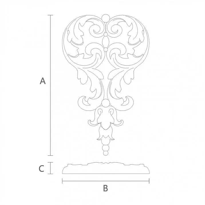 Carved wooden overlay N-372 with flower for furniture decoration drawing