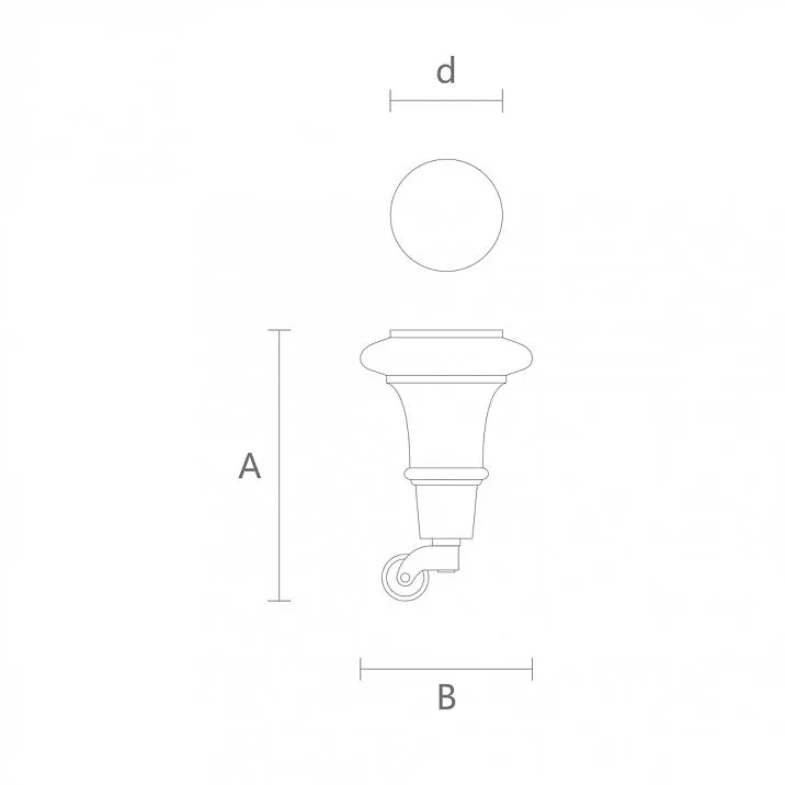 Wooden leg with wheel drawing for furniture