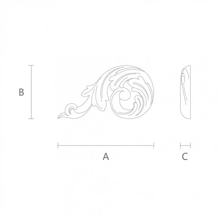 Carved Applique N-119L from oak - drawing