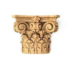 Carved capital KL-003.01 made of beech wood, Corinthian order, with acanthus leaf ornament