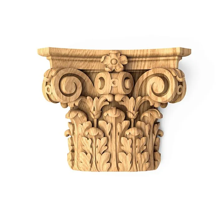 Carved capital KL-003.01 made of beech wood, Corinthian order, with acanthus leaf ornament