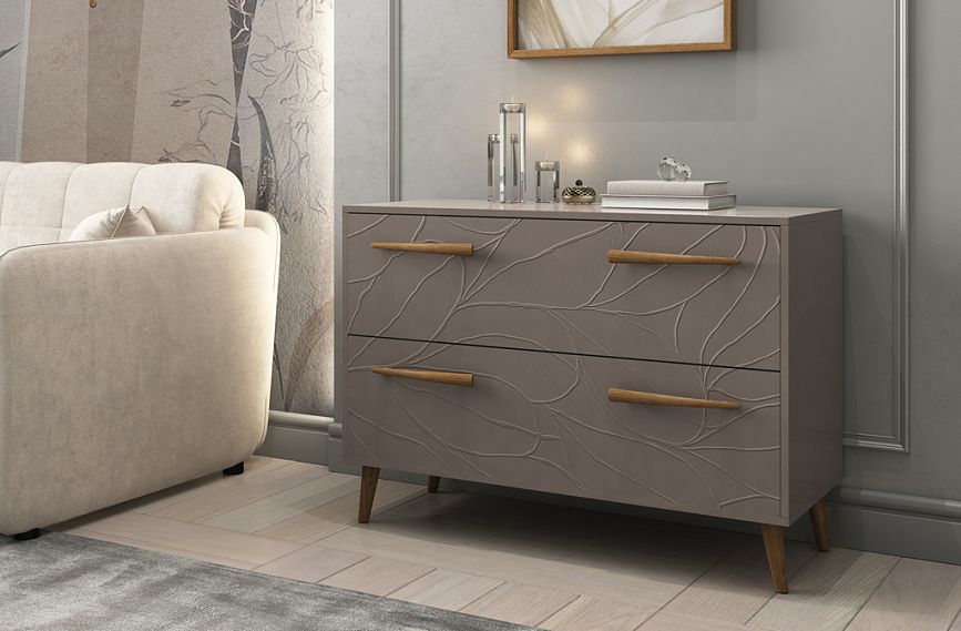 Пример оформление комода KMD-014 с ручкой Bow HL-004 и ножками MN-145.2.