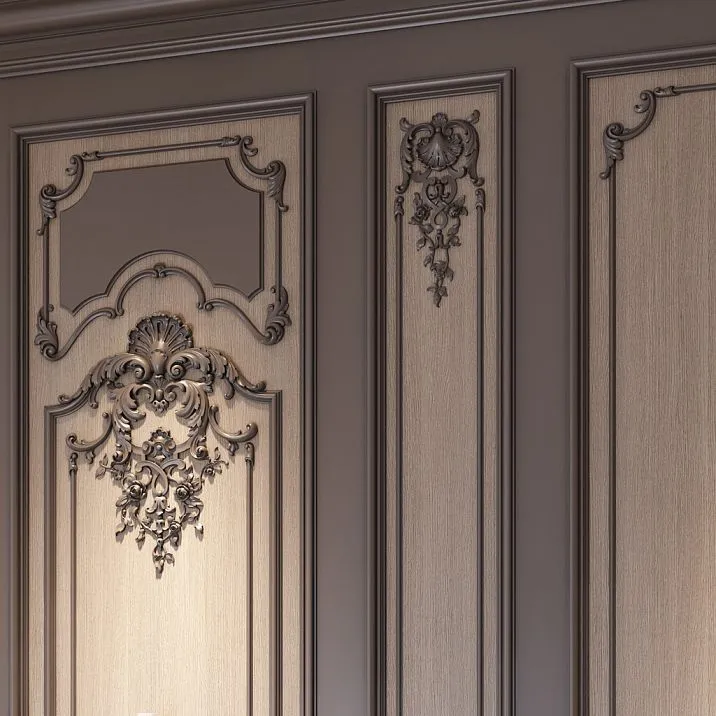 Carved decoration from wood on cabinet facades in interior, overlay N.VRS-003-2R