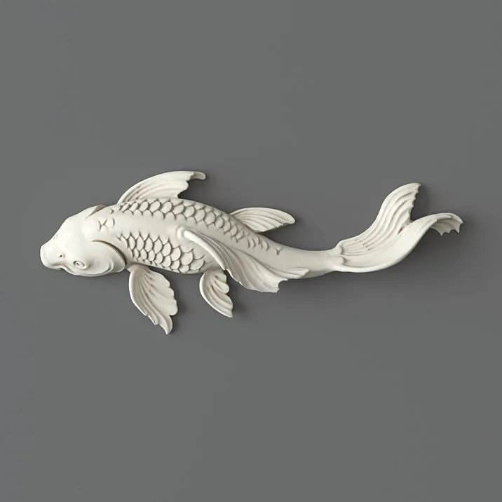 Relief decoration NPU-484 Fish made of polyurethane on a gray background, detailed execution.