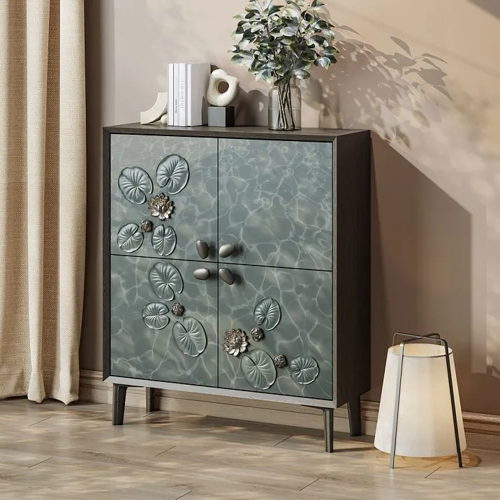 Molded decor from the 'Summer Garden' collection in the form of leaf NPU-490 on a cabinet