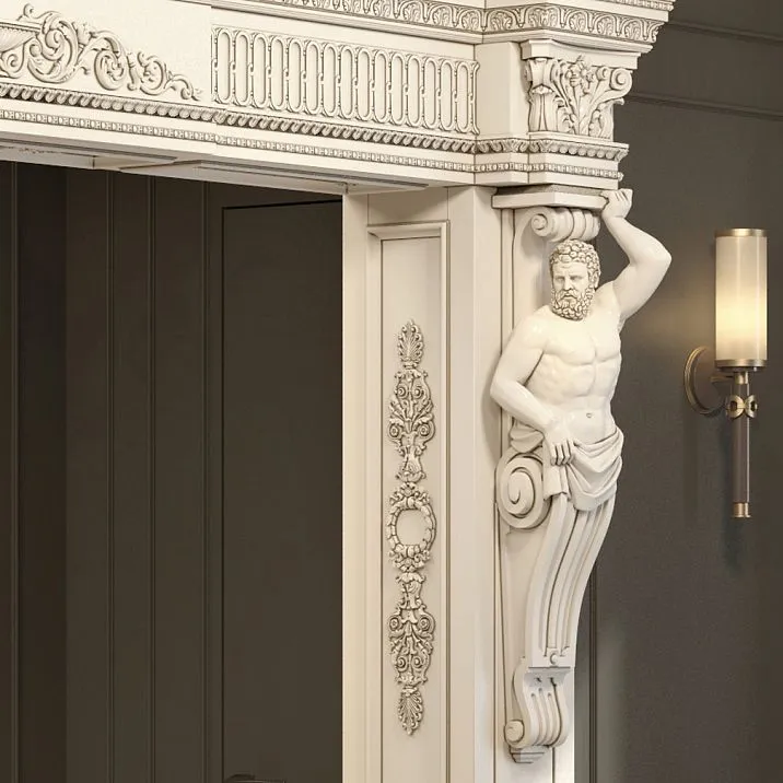 Украшение проема в интерьере деревянным резным декором N-278