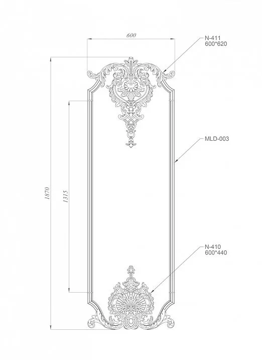 Decorative set C-002-1-3 with carved floral pattern diagram