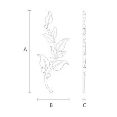 Wooden decoration item &mdash; carved applique with branch and leaves N-472L drawing