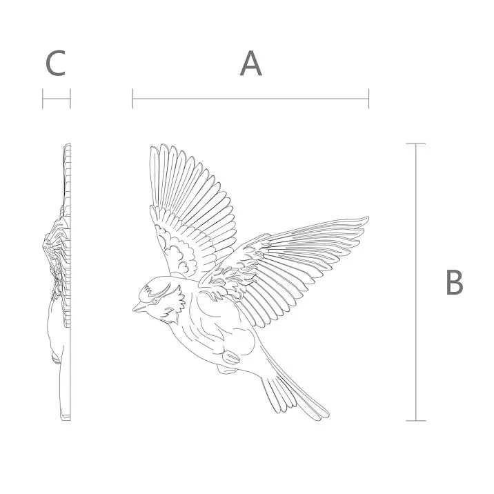 Relief decoration NPU-493R &mdash; dimensions of the polyurethane applique 'Bird with Spread Wings'
