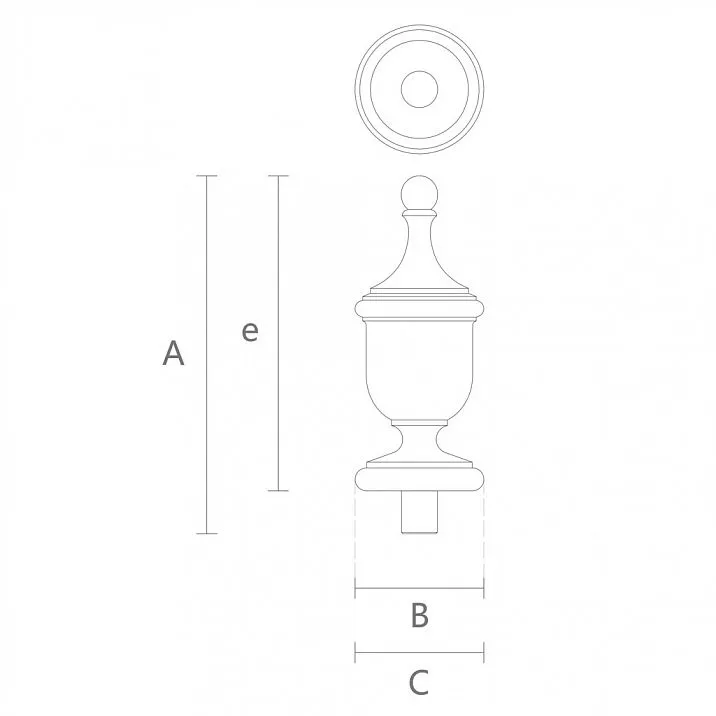 Elegant newel cap for post L-114 made of oak or beech drawing