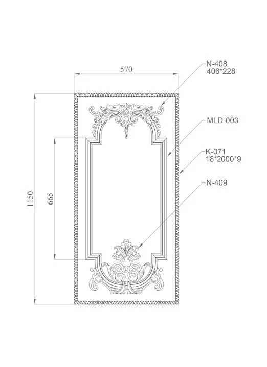 Wooden decor for furniture and walls with carved flower, drawing