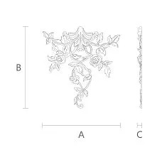 Carved inlay N.VRS-002-3 drawing. Carved ornament with roses and leaves for a stylish interior.