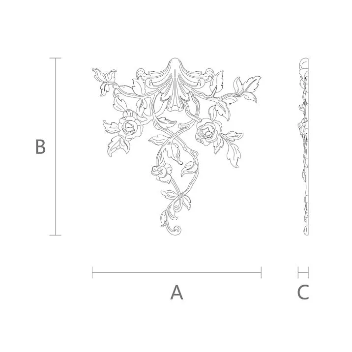 Carved inlay N.VRS-002-3 drawing. Carved ornament with roses and leaves for a stylish interior.