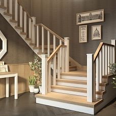 Wooden staircase with balusters L-117