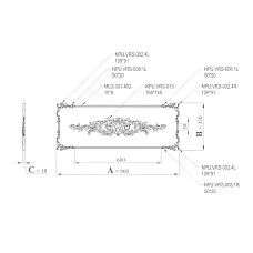 Drawing of Stucco Decor CPU.VRS-064.1: Panel Diagram with Dimensions A=960, B=370, Thickness C=18 and Positioning of Kit Elements at Corners and Center