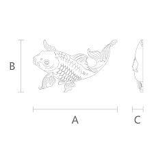 Drawing of the decorative element of stucco decor NPU-483R "Fish" with dimensions.