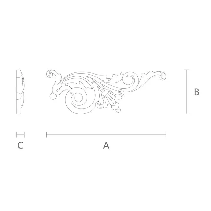 Drawing of NPU-186R decorative molding with height, width, and thickness specifications for various projects