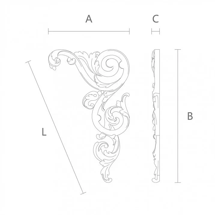 Wooden decorative element with wood carving N-323R drawing