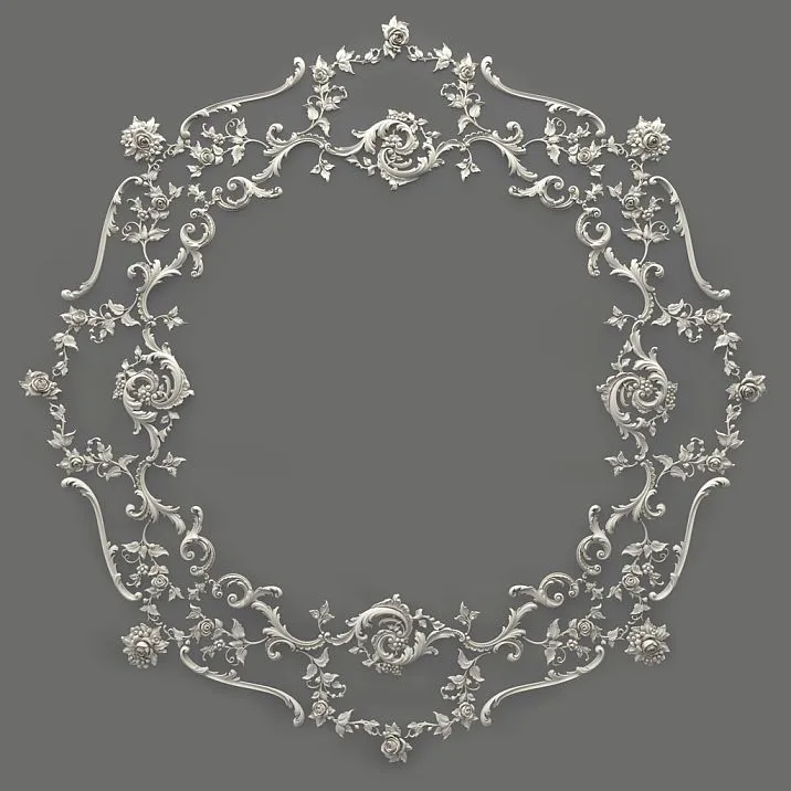 Modular stucco decoration CPU-067 made of polyurethane, 1770&times;1770&times;20 mm, with baroque floral ornament