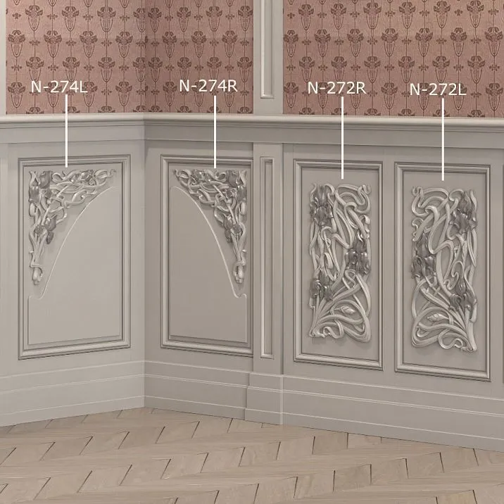 Wooden decorative element with wood carving - carved insert N-272R made of oak photo