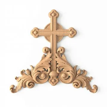 Carved cross IKN-002 from oak &mdash; Orthodox wooden cross with floral ornament